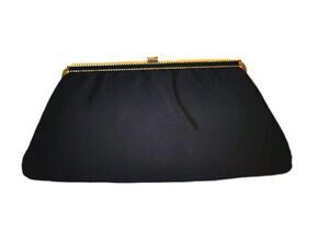 Vintage HL USA Black Fabric Evening Clutch Bag with Gold Tone Hardware 1950s-60s